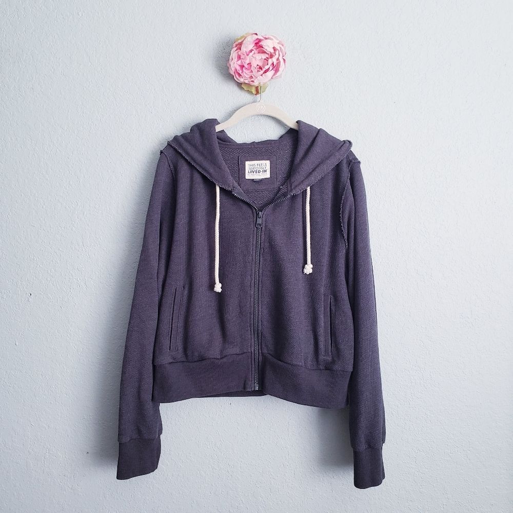 American Eagle Drak Charcoal Gray Full Zip Cropped Jacket